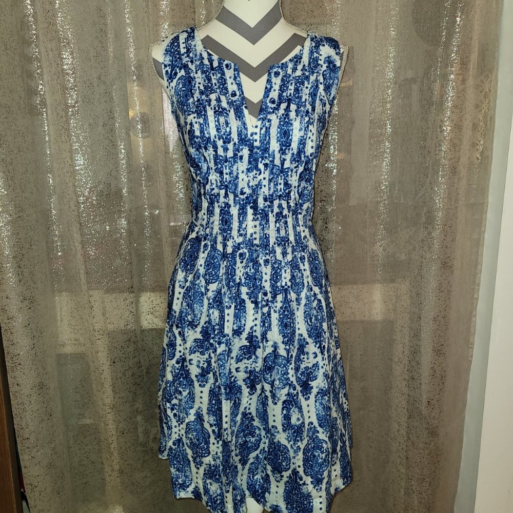 NYDJ Blue & White Vintage Patterned Dress
